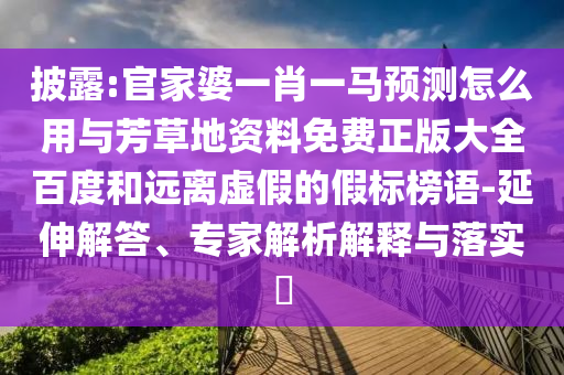 披露:官家婆一肖一马预测怎么用与芳草地资料免费正版大全百度和远离虚假的假标榜语-延伸解答、专家解析解释与落实